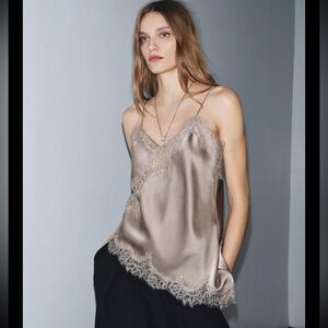 NWT Zara Satin Lace Trim Camisole - Taupe